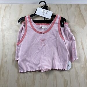 Love Peace & Lazy Days Pajama Set Womens Large Pink Cami Shorts Sleepwear Bows